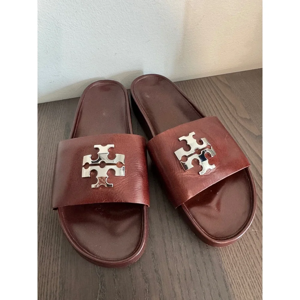 Tory Burch Charlie Sport Slide Womens 8.5 Papaya Seed Leather luxury sandals